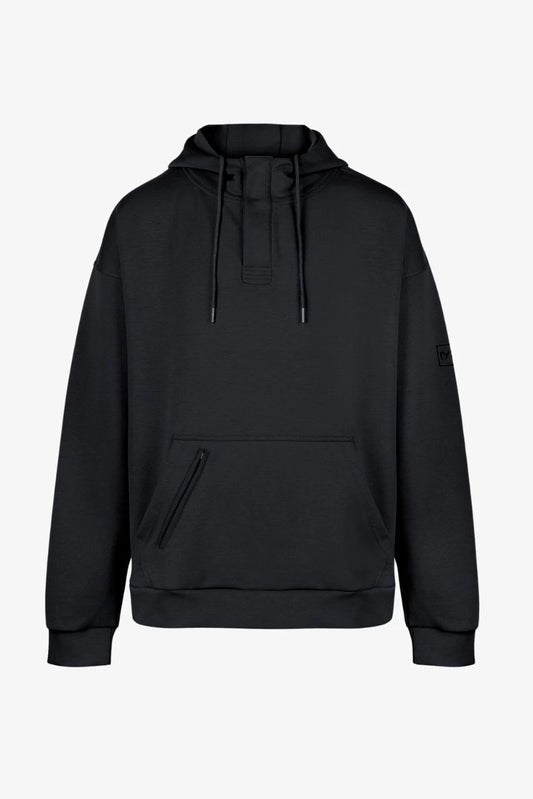 Henley Hoodie in Schwarz für große Männer – Vorderansicht