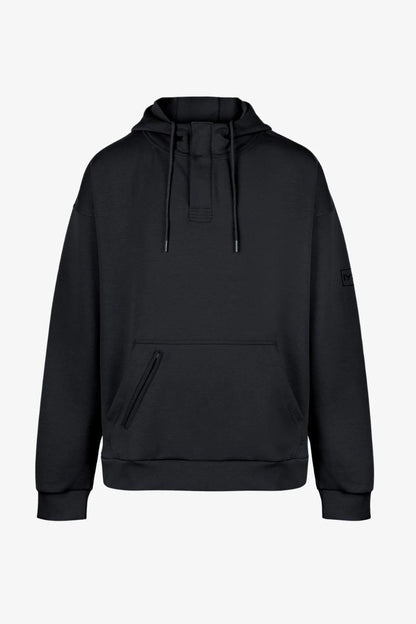 Henley Hoodie in Schwarz für große Männer – Vorderansicht