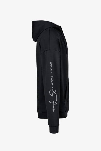 Henley Hoodie in Schwarz für große Männer – Seitenansicht