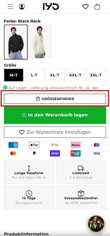 Größenfinder öffnen
