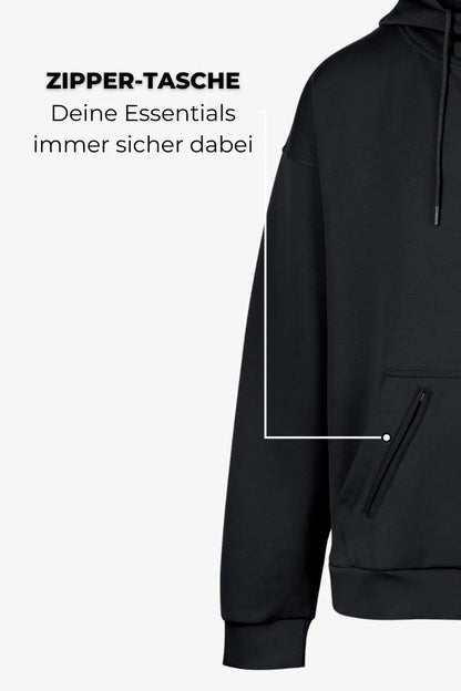 Henley Hoodie in Schwarz für große Männer – Reißverschluss-Detail