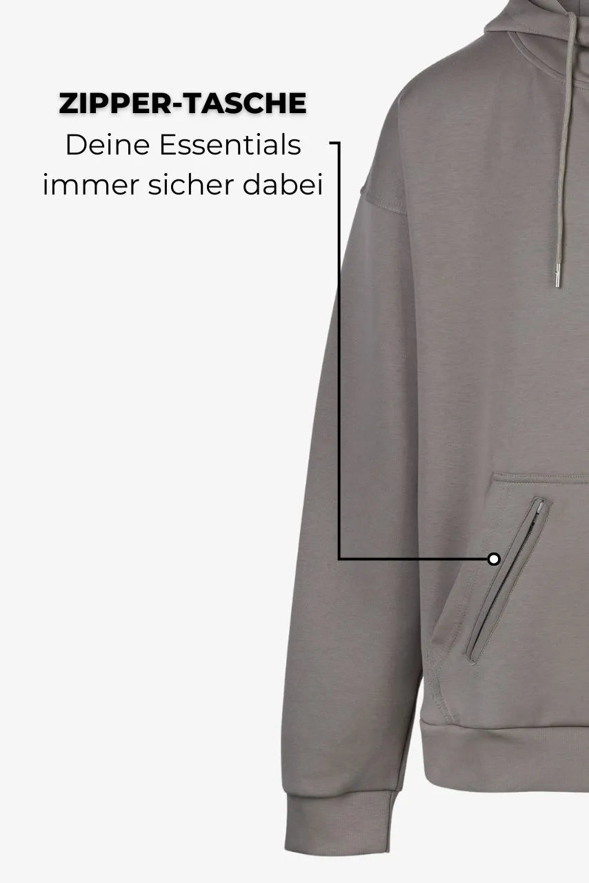 Henley Hoodie in Creme für große Männer – Reißverschluss-Detail