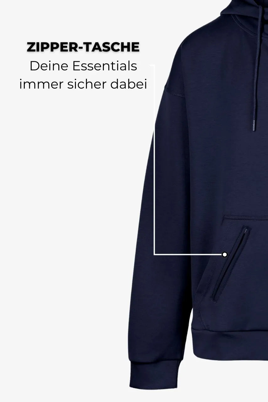 Henley Hoodie in Navyblau für große Männer – Reißverschluss-Detail