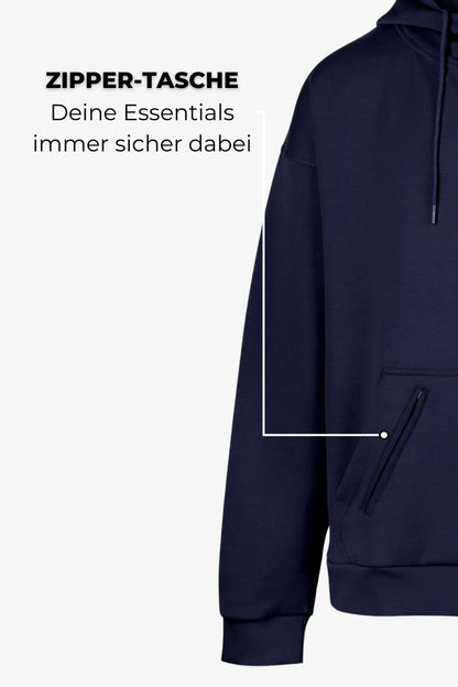 Henley Hoodie in Navyblau für große Männer – Reißverschluss-Detail