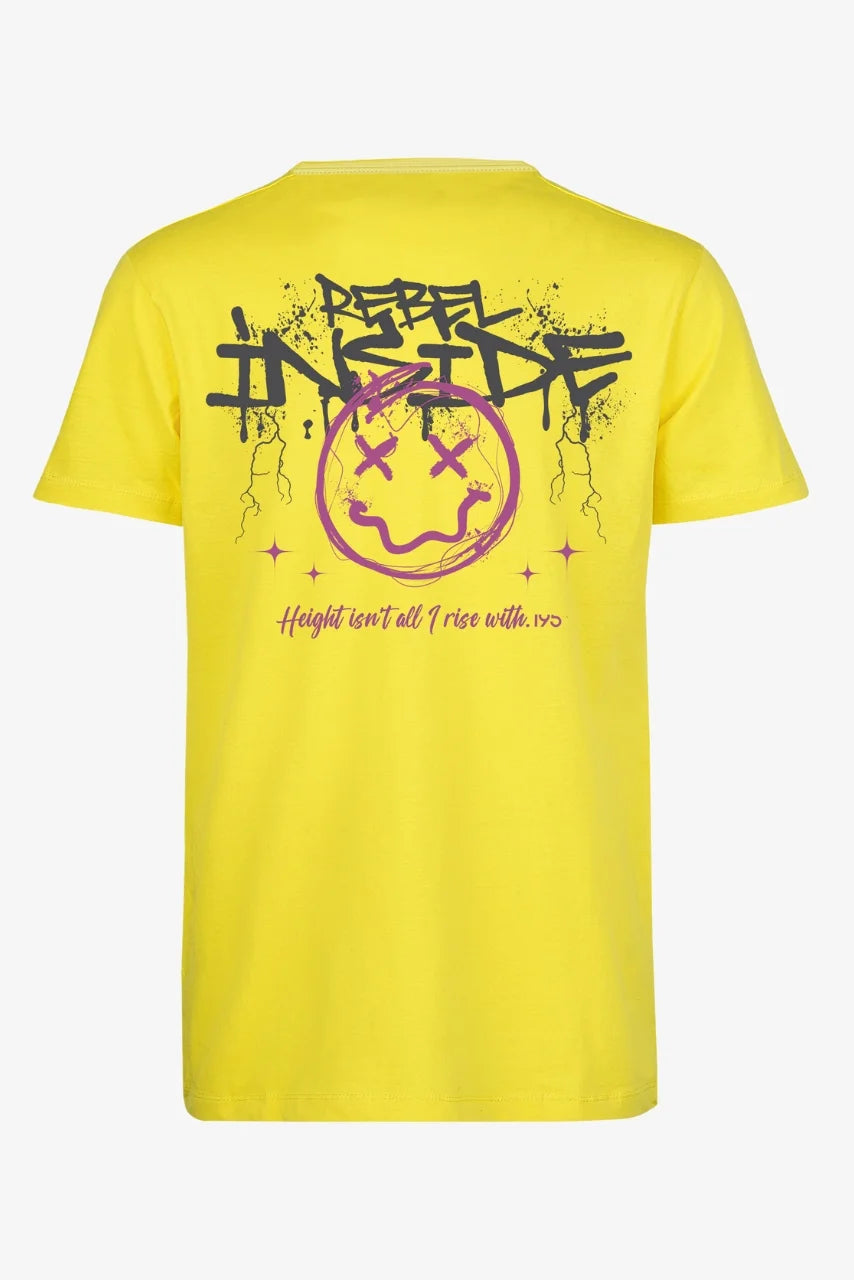 T-Shirt REBEL in Gelb für große Männer – Rückansicht mit REBEL-INSIDE-Print